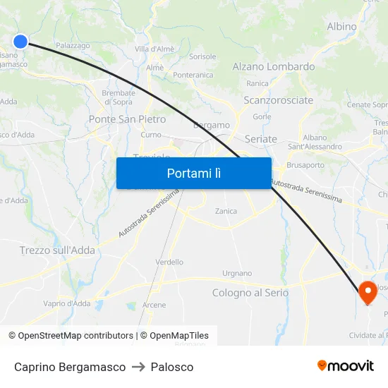 Caprino Bergamasco to Palosco map