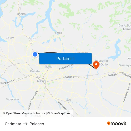 Carimate to Palosco map