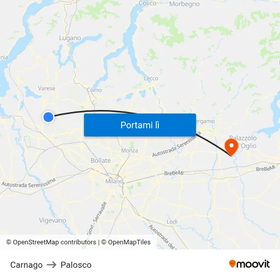Carnago to Palosco map