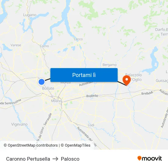 Caronno Pertusella to Palosco map