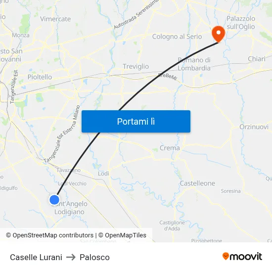 Caselle Lurani to Palosco map