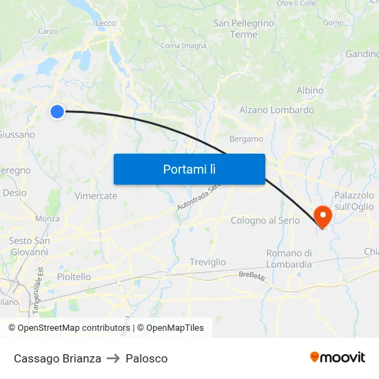 Cassago Brianza to Palosco map