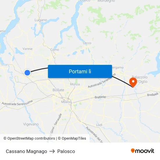 Cassano Magnago to Palosco map