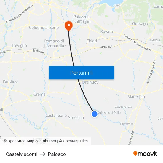 Castelvisconti to Palosco map