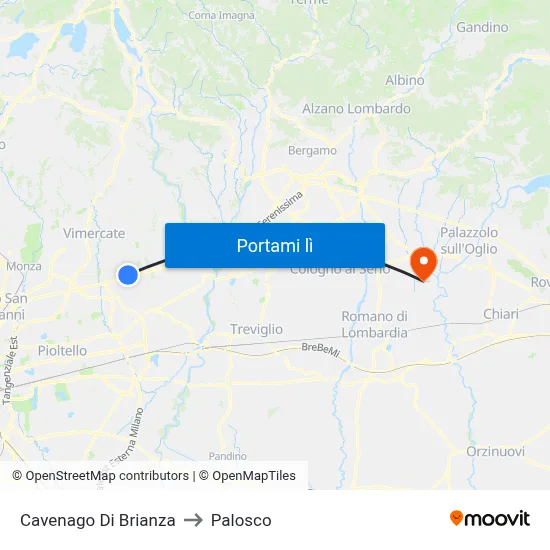Cavenago Di Brianza to Palosco map