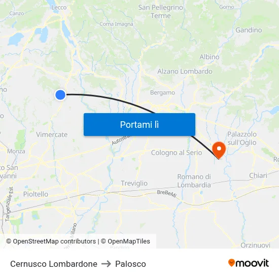 Cernusco Lombardone to Palosco map