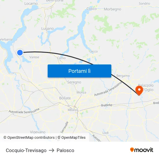 Cocquio-Trevisago to Palosco map