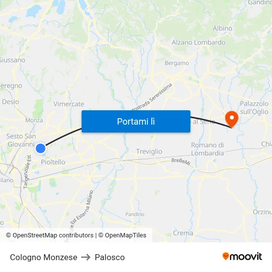 Cologno Monzese to Palosco map