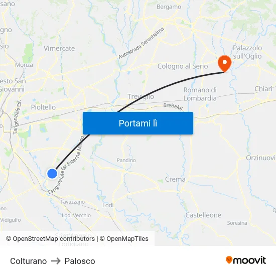 Colturano to Palosco map