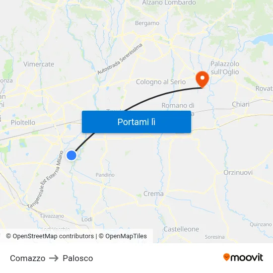 Comazzo to Palosco map