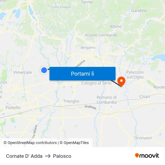 Cornate D' Adda to Palosco map