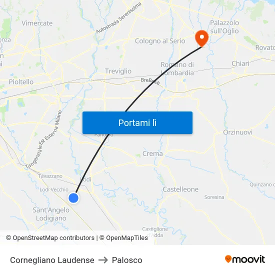 Cornegliano Laudense to Palosco map