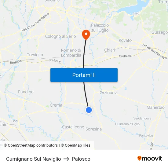 Cumignano Sul Naviglio to Palosco map