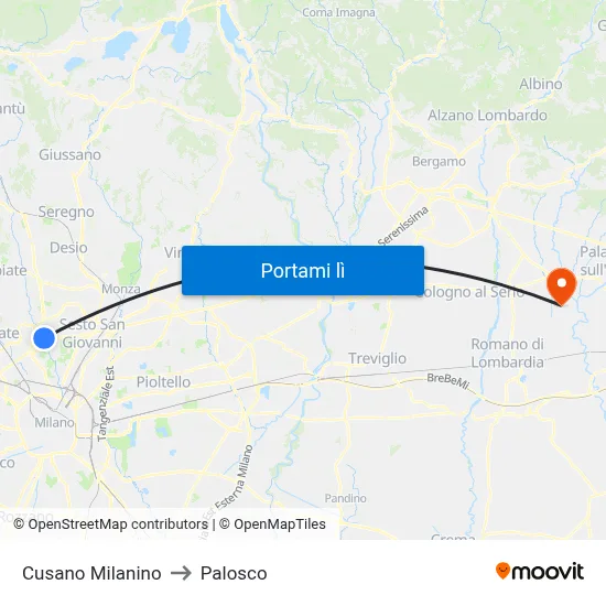 Cusano Milanino to Palosco map
