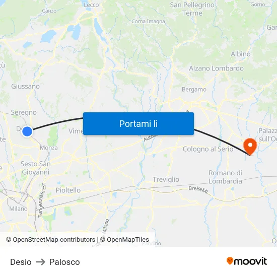 Desio to Palosco map