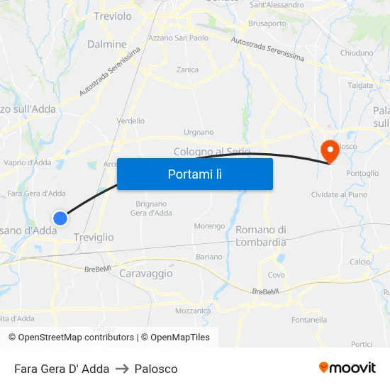 Fara Gera D' Adda to Palosco map
