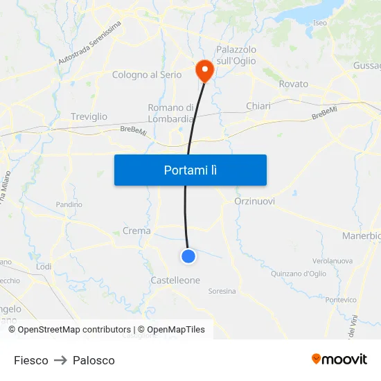 Fiesco to Palosco map