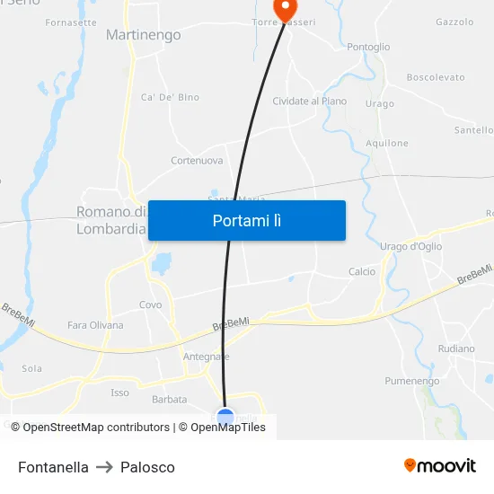 Fontanella to Palosco map
