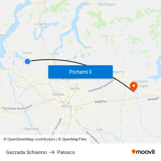 Gazzada Schianno to Palosco map