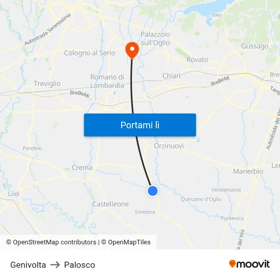 Genivolta to Palosco map