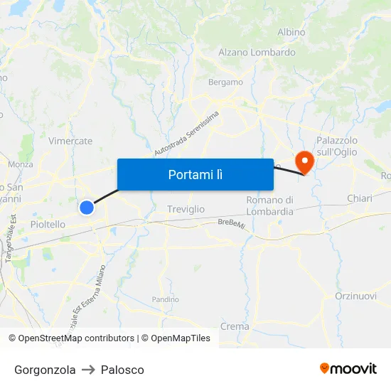 Gorgonzola to Palosco map