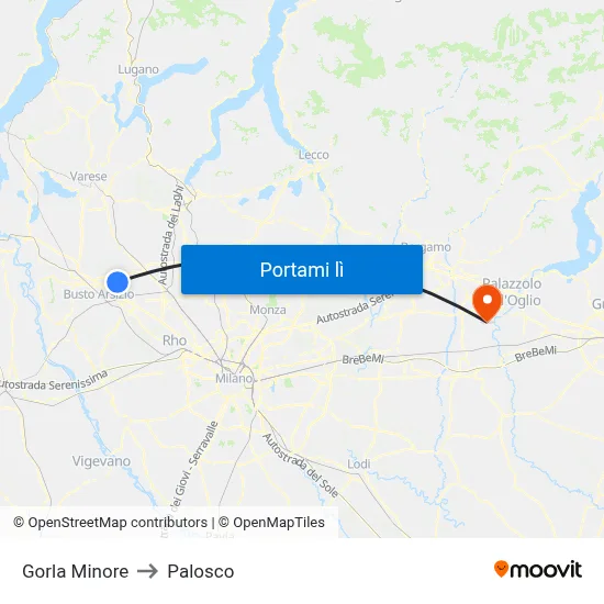Gorla Minore to Palosco map