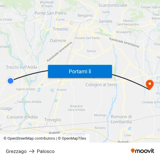 Grezzago to Palosco map