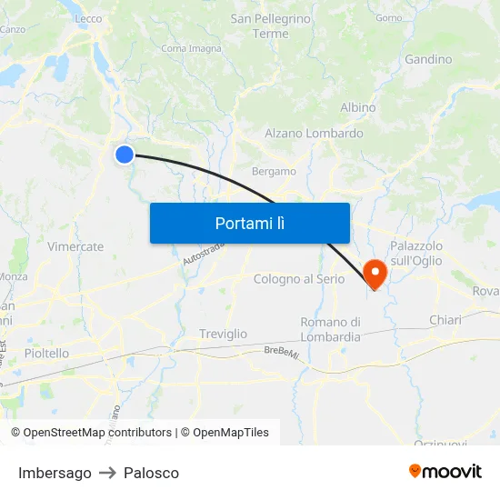 Imbersago to Palosco map