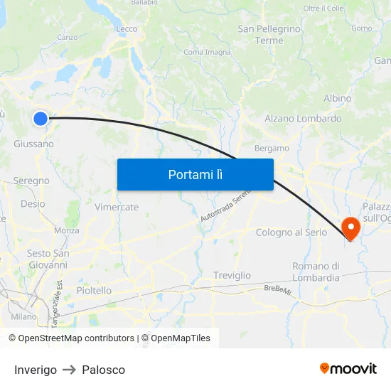 Inverigo to Palosco map