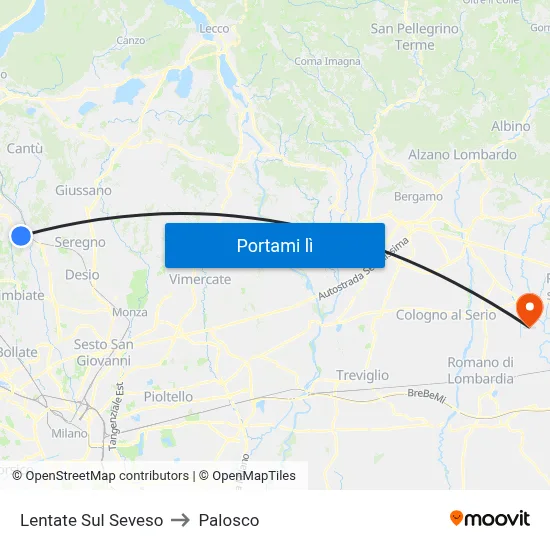 Lentate Sul Seveso to Palosco map