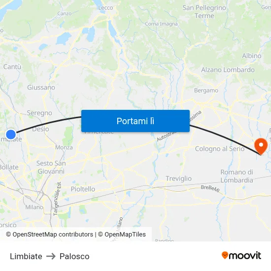 Limbiate to Palosco map
