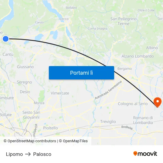 Lipomo to Palosco map