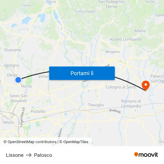 Lissone to Palosco map
