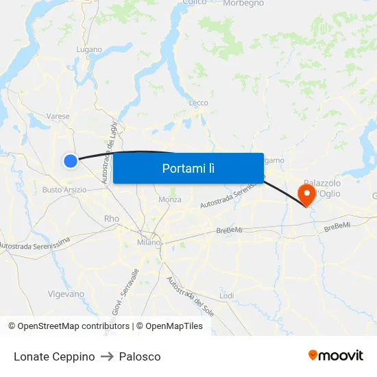 Lonate Ceppino to Palosco map