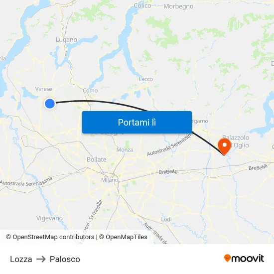 Lozza to Palosco map