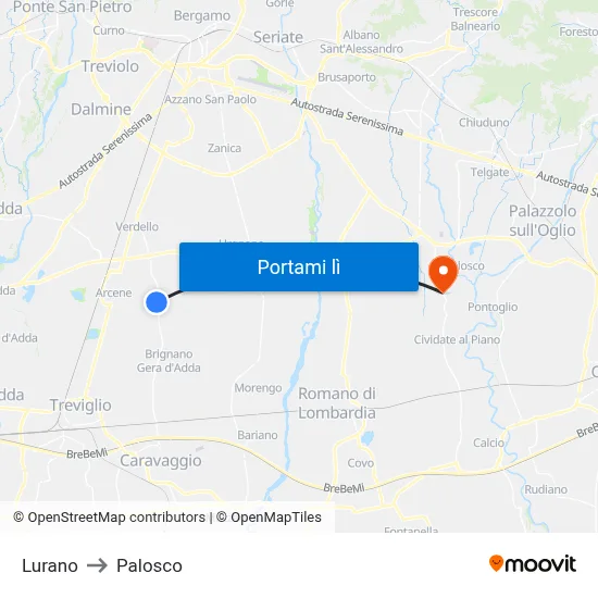 Lurano to Palosco map