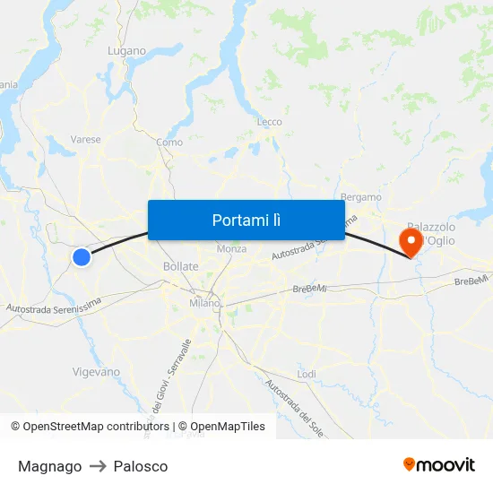 Magnago to Palosco map