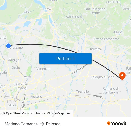 Mariano Comense to Palosco map