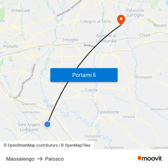 Massalengo to Palosco map