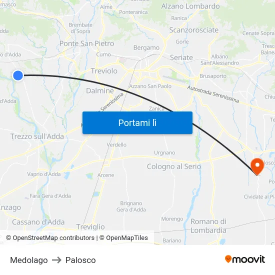 Medolago to Palosco map
