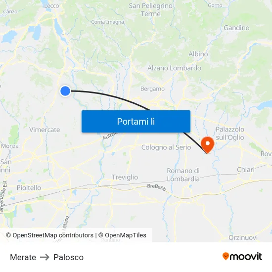 Merate to Palosco map