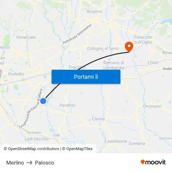 Merlino to Palosco map