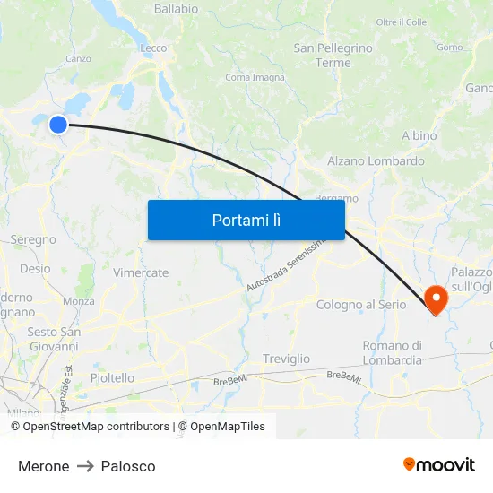 Merone to Palosco map