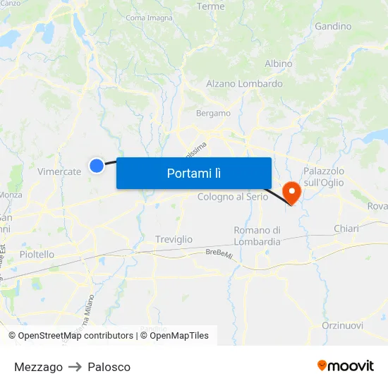 Mezzago to Palosco map