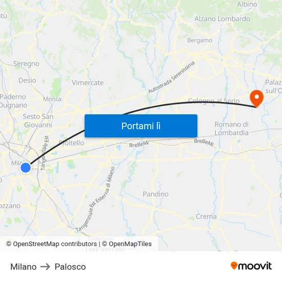 Milano to Palosco map