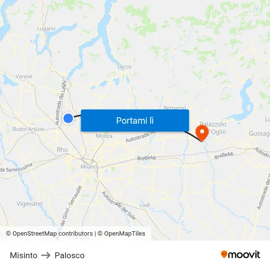 Misinto to Palosco map
