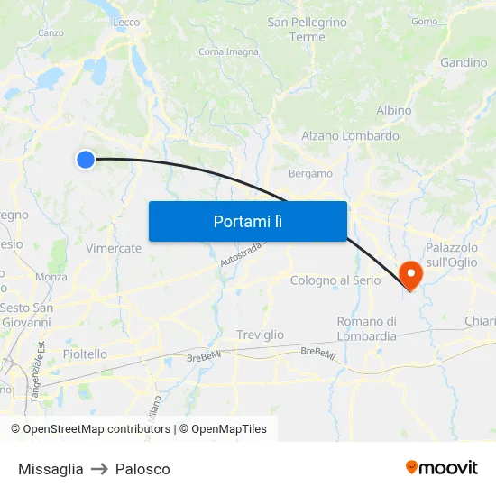 Missaglia to Palosco map