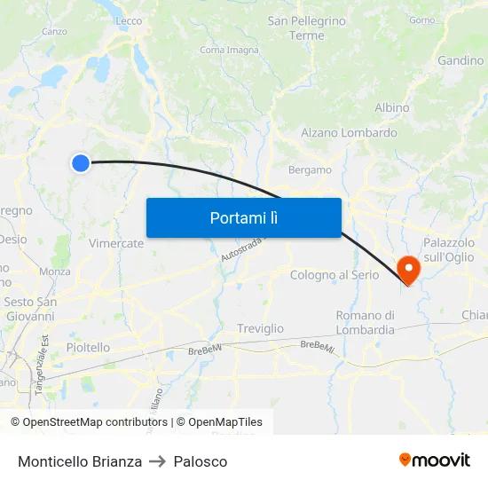 Monticello Brianza to Palosco map