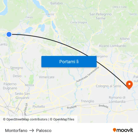 Montorfano to Palosco map