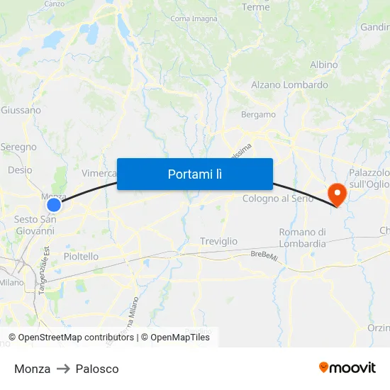 Monza to Palosco map